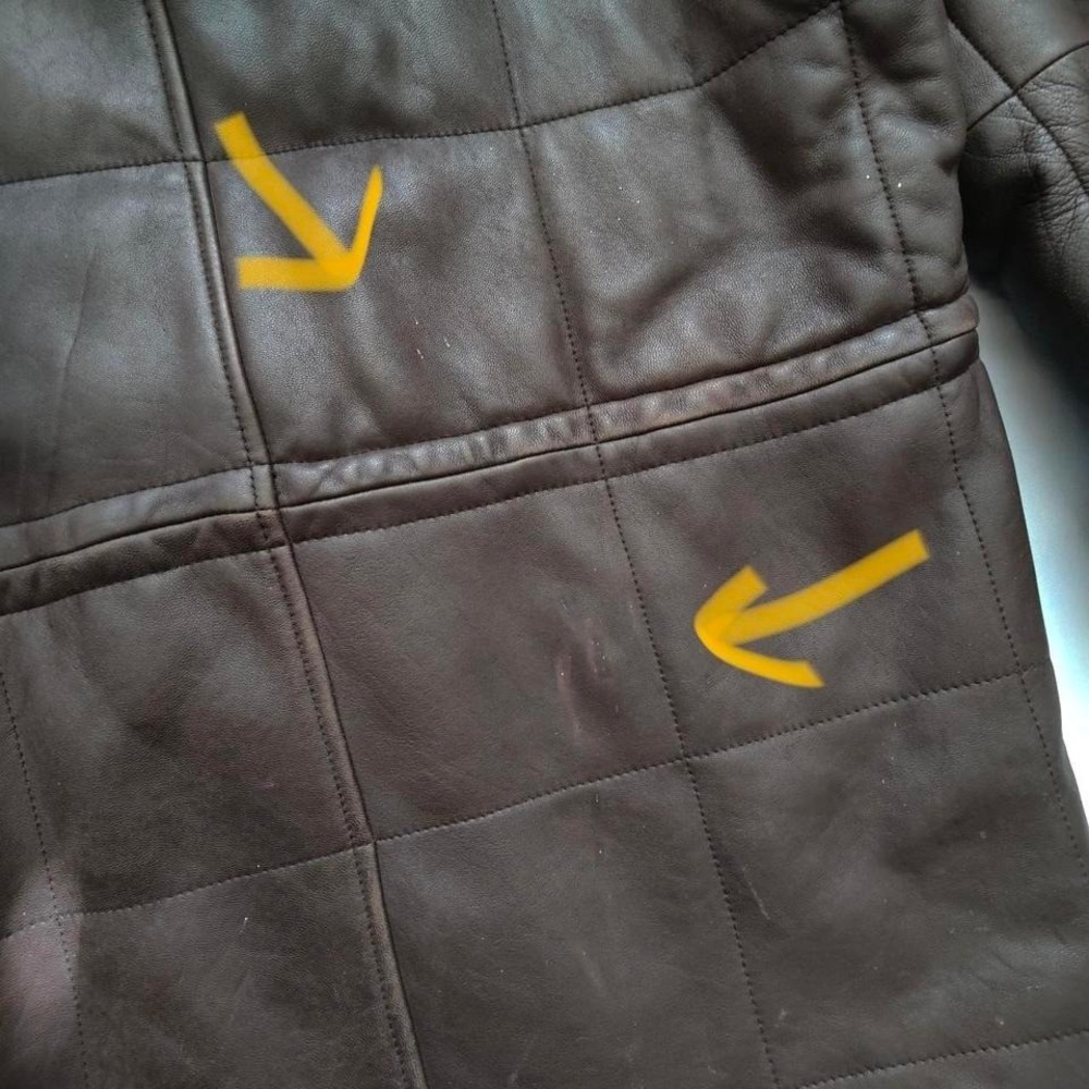Vintage Marc New York Brown Leather Quilted Coat Fox Fur Trim Insulated Womens M - Picture 6 of 8